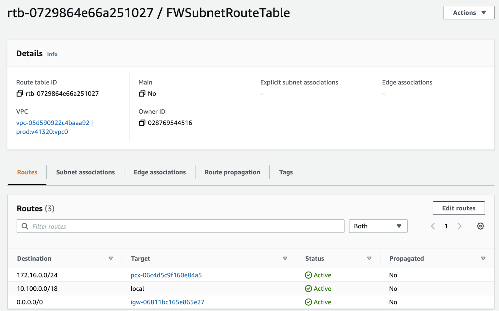 Create FW Subnet Route Table