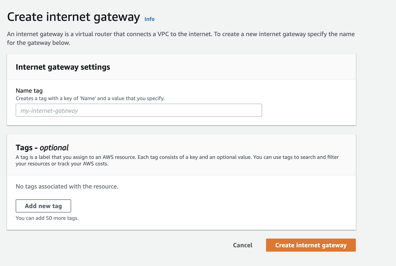 Create Internet Gateway Dialog
