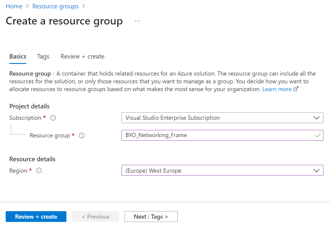 Figure 2. Create a Resource Group