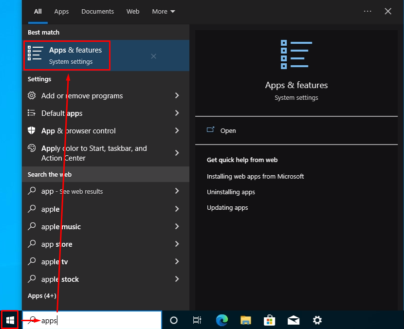 Windows Start Menu &gt; Apps &amp; Features