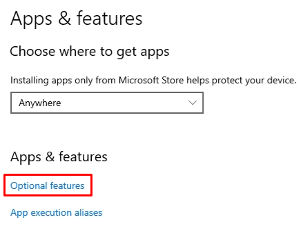 Windows Start Menu &gt; Apps &amp; Features &gt; Optional features